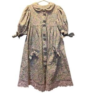Sarah Kent Girls Victorian Dress 5 beige Floral Scalloped Prairie Half Sleeve